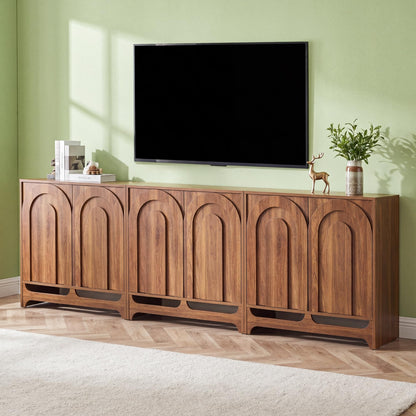 Bifins Modern Buffet Cabinet with Storage, 94.5" W Fluted Arched Sideboard Cabinet with Adjustable Shelves & Doors, Wooden Coffee Bar Storage Station for Dining Room, Kitchen, Living Room, Entryway