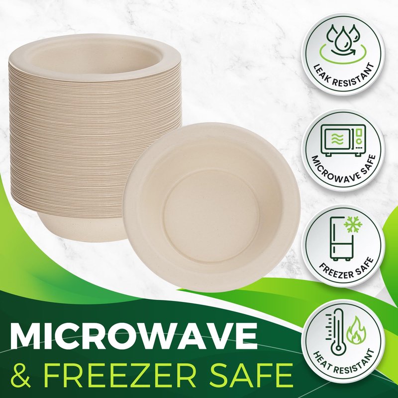 BIRCHIO Paper Bowls 16 oz [150-Pack], Heavy Duty Disposable Bowls Perfect for Hot Soup and Milk Cereals, 100% Compostable and Eco-Friendly Made from Bagasse