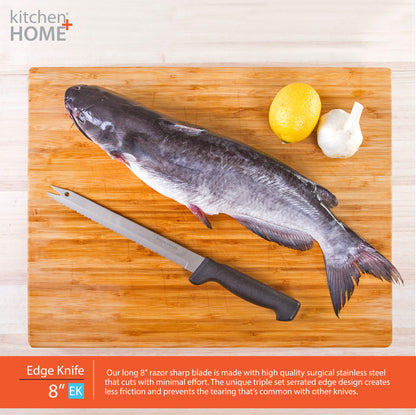 Kitchen Home Carving Bread Knife – 8” Ultra Sharp Surgical Stainless Steel Serrated All Purpose Kitchen Knife – Never Needs Sharpening - As Seen on TV and Live Demonstration