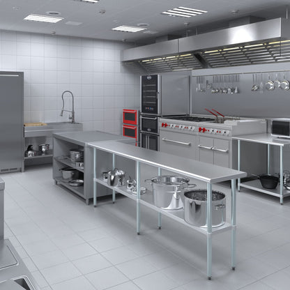 18" X 96" Stainless Steel Work Table with Under-Shelf | NSF Certified | Kitchen Island Food Prep | Laundry Garage Utility Bench