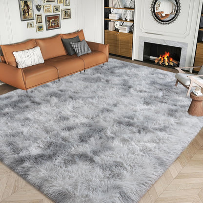 6x9 Dssimo Super Fluffy Area Rugs for Living Room, Modern Large Tie-dye Shag Grey Rug for Bedroom, Non-Slip Plush