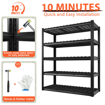 60.1"W Heavy Duty Garage Shelving 5-Tier Metal Storage Shelves,3,000LBS Adjustable Steel Shelving Unit,Industrial Utility Rack for Warehouse Basement Pantry,Kitchen 60.1"Wx24.1"Dx72"H,Black