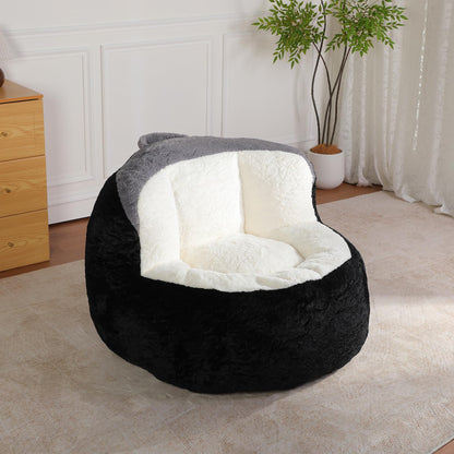 Amacv Oversized Bean Bag Chairs,Multicolor Faux Fur Couch Filled with Shredded Sponge,Large Lounger Sofa for Living Room,No Assembly Required, Black+White+Grey