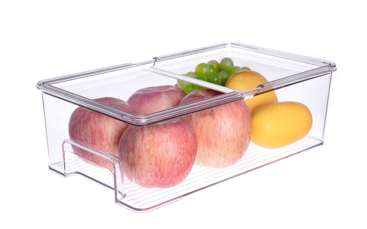 SANNO Vegetable Refrigerator Organizer Food Bins with lids Large Stackable Fridge Clear Organizers Kitchen Cabinet Organizer for Freezer, Kitchen, Countertops, Cabinets Pantry Storage Bins，set of 2