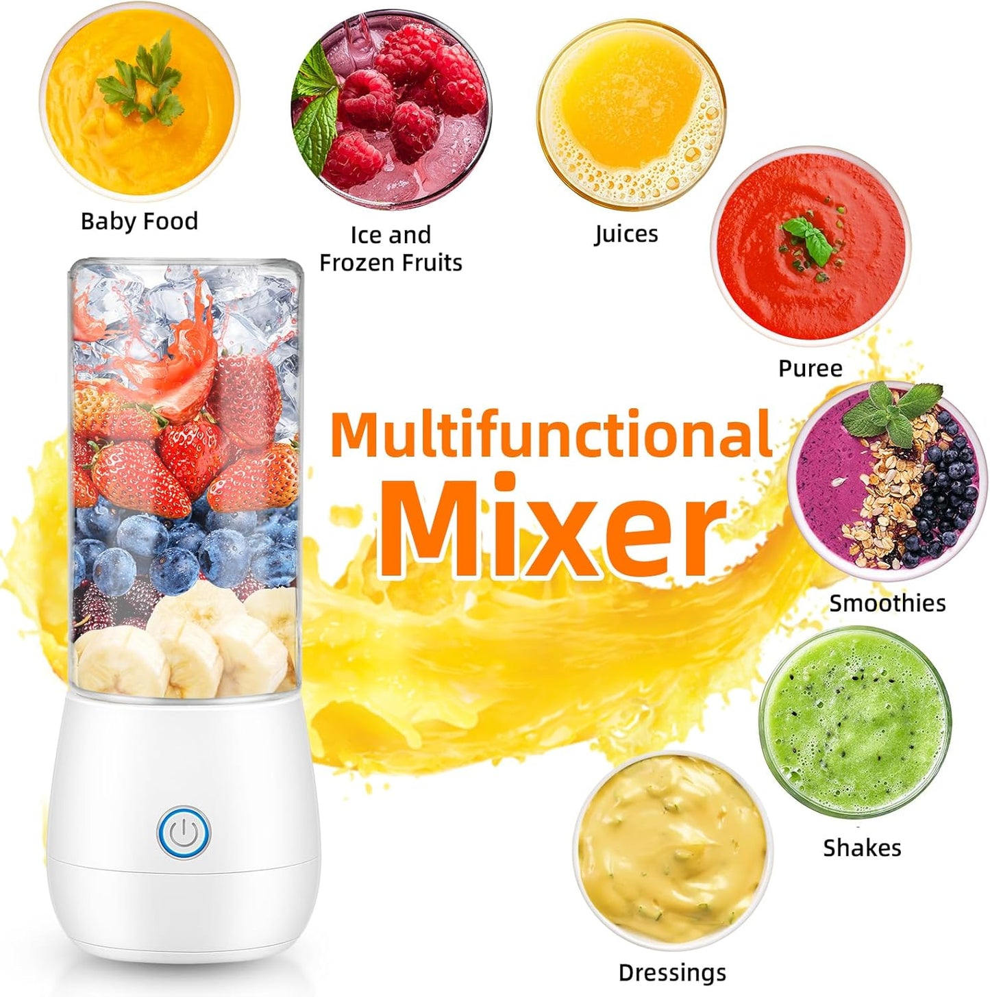 Portable Mini Blender, Personal Blender for Shakes and Smoothies, USB Rechargeable 15 OZ Mini Fruit Juice Mixer