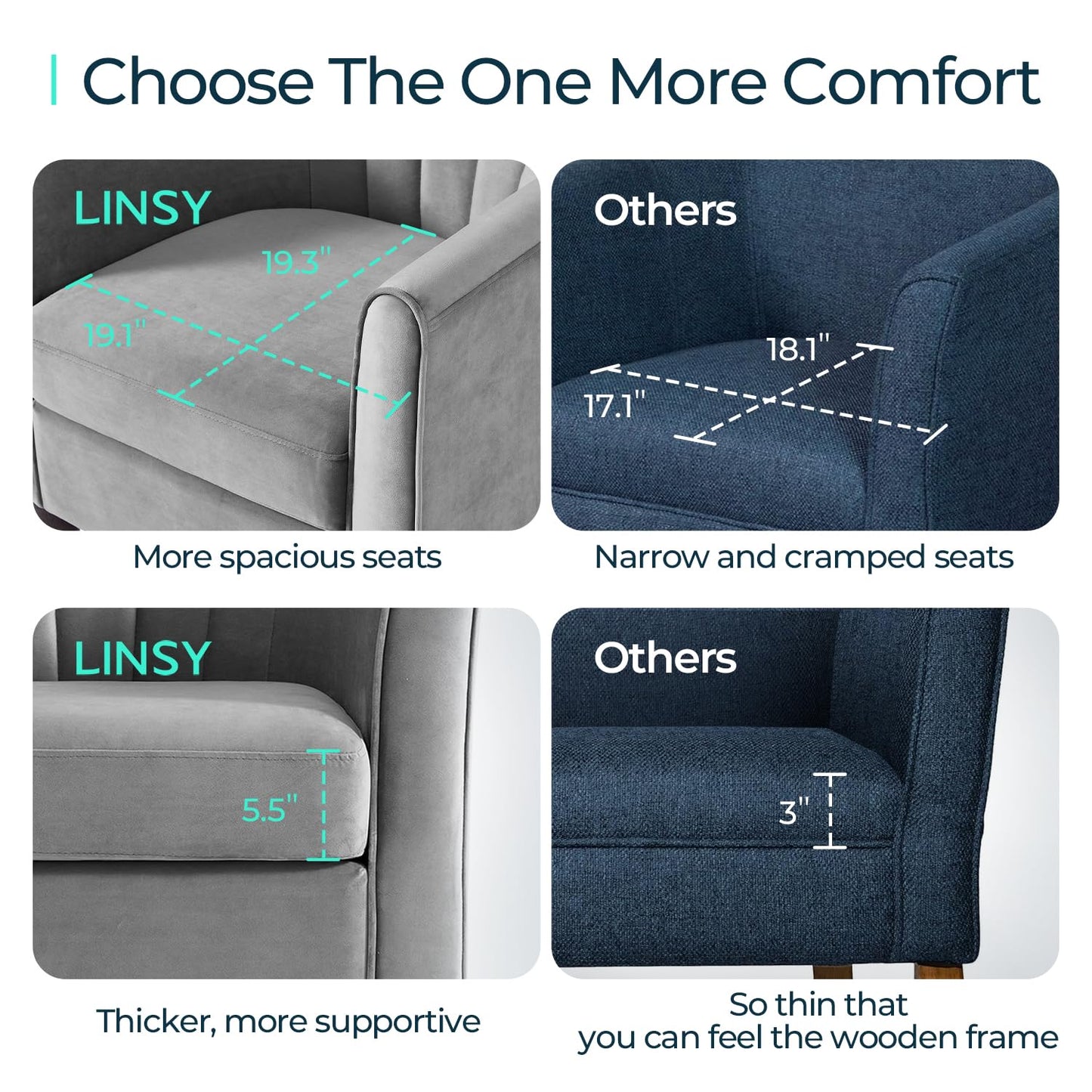 LINSY Accent Chair Set of 2, Velvet Barrel Chair with Ottoman, Modern Comfy Small Armchair for Small Spaces Reading Room Living Room Bedroom Kids Room Office, Grey
