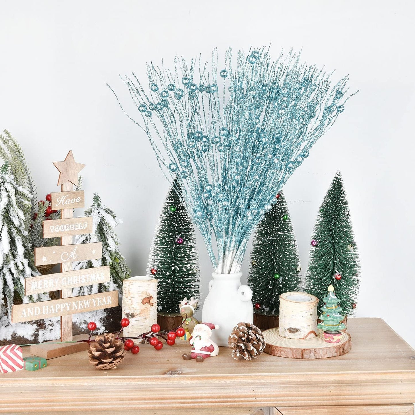 DearHouse 22 Pcs Christmas Glitter Berries Stems, 16.5 Artificial Picks for Holiday Crafts and Home Decoration (Blue)