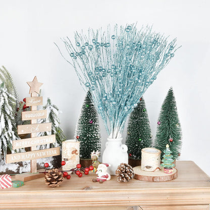 DearHouse 22 Pcs Christmas Glitter Berries Stems, 16.5 Artificial Picks for Holiday Crafts and Home Decoration (Blue)