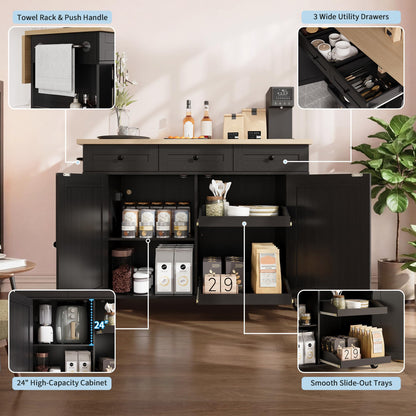 Garvee Rolling Kitchen Island Cart with Power Outlet & Drop Leaf, Kitchen Storage Cabinet On Wheels with 3 Drawers, Spice Rack & Towel Rack, Mobile Island Table for Kitchen