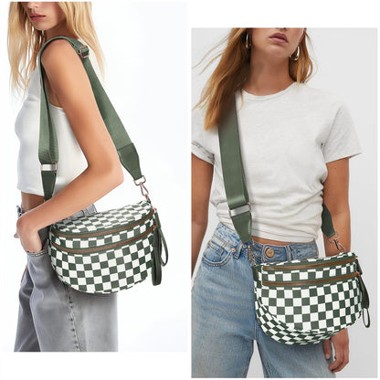 Checkered Crossbody Bum Bags for Women Nylon Checkered Purse Checkerboard Fanny Pack