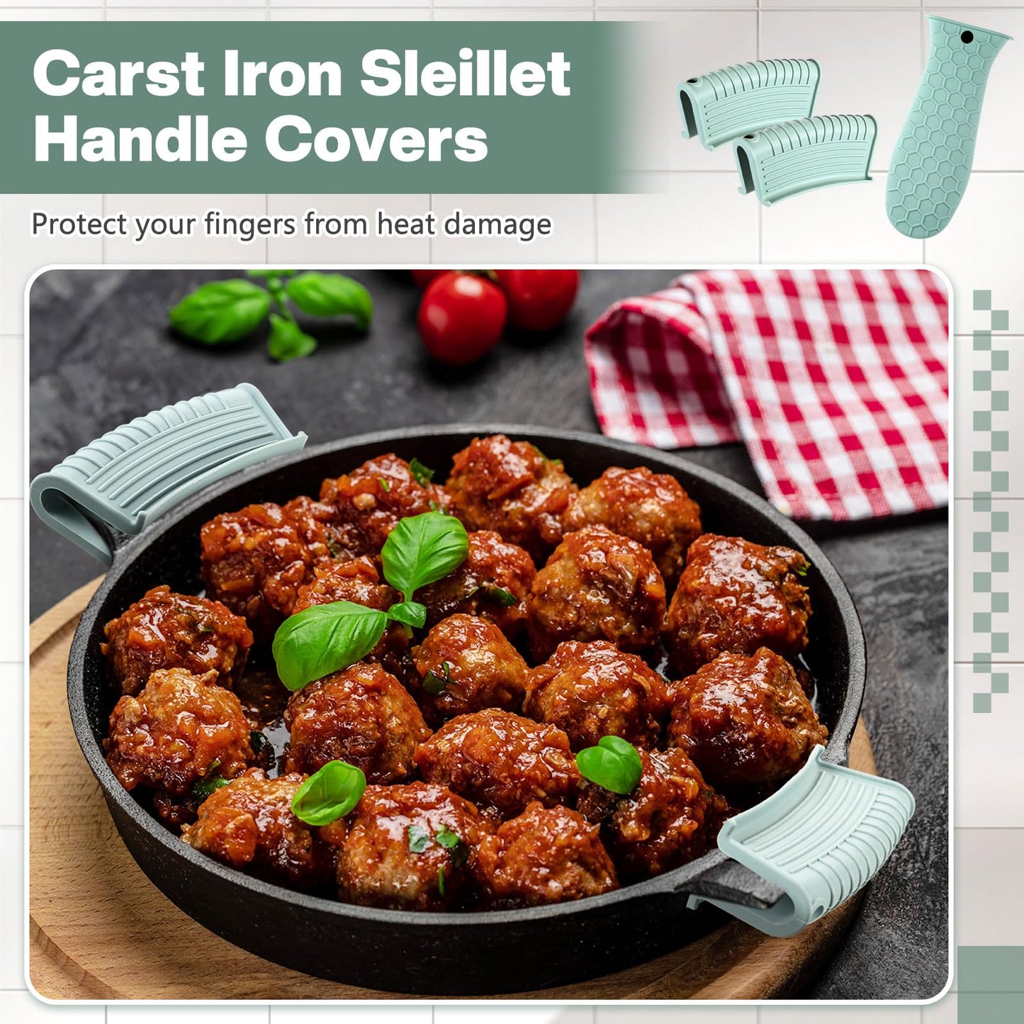 Patelai 8 Pcs Silicone Pot Holders Cast Iron Handle Cover Heat Resistant Pot Handle Covers Potholder Non Slip Reusable Pan Sleeve for Frying Pan Kitchen Supplies(Mint Green)