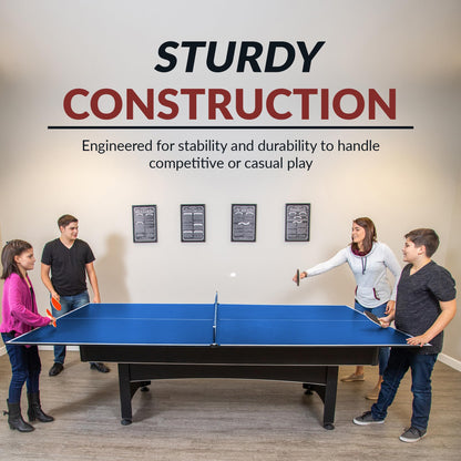 Hathaway 9 ft Quick Set Table Tennis Conversion Top – Regulation Sized, Foldable, Durable Engineered Surface, Protection Pads – Indoor Ping Pong Table Topper for Pool Table w/Net & Posts – Blue