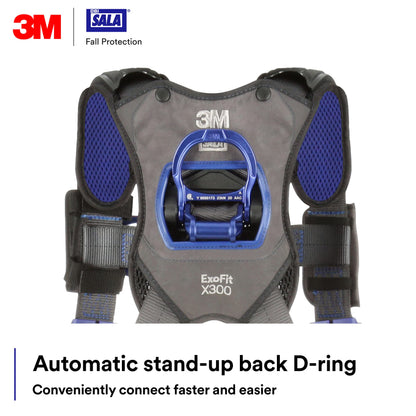 3M 1140188 DBI-SALA ExoFit X300 Comfort Construction Climbing Positioning Safety Harness Fall Protection, Back, Front, Hip D-Rings, Auto-Locking Quick Connect Chest Buckle, Tongue Leg Buckle, Medium