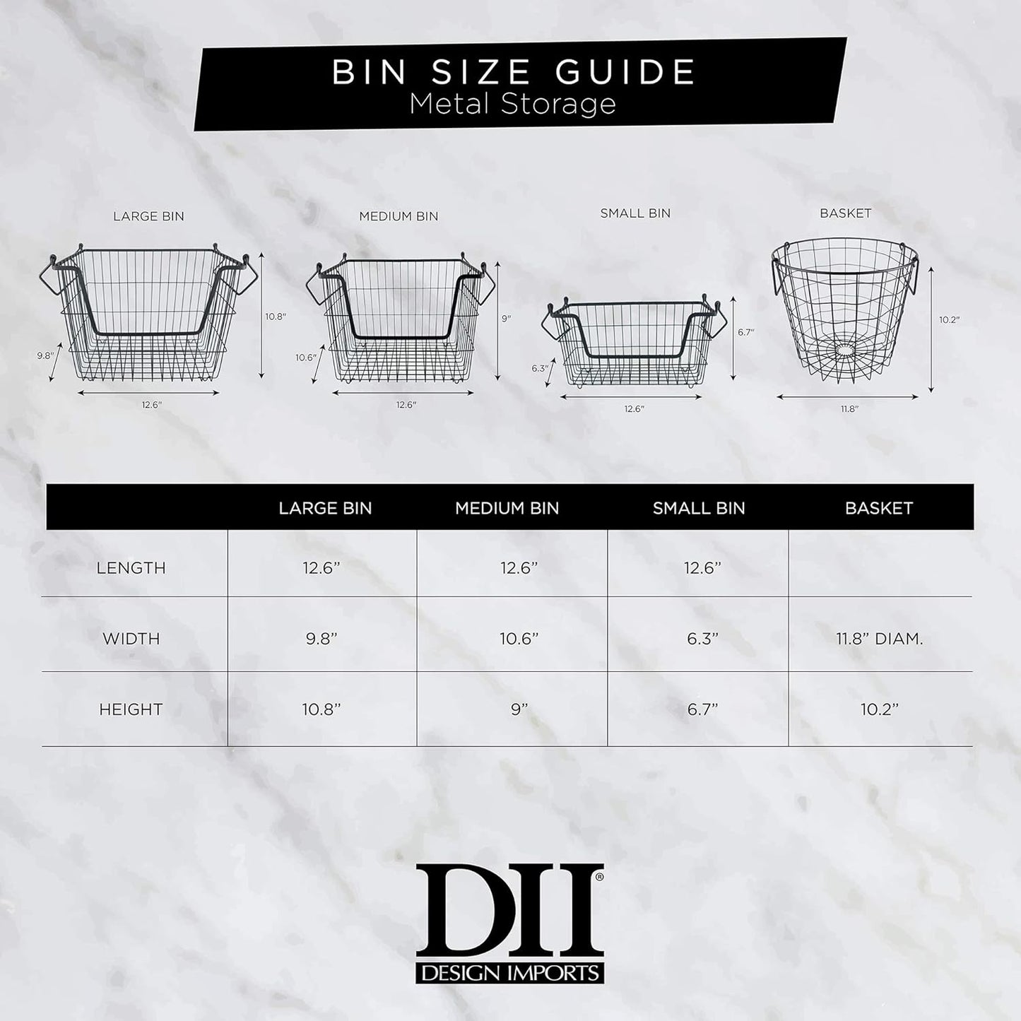 DII Metal Wire Mesh Stackable Utility Storage Bin, Large Rectangle, 13x10x11", Black
