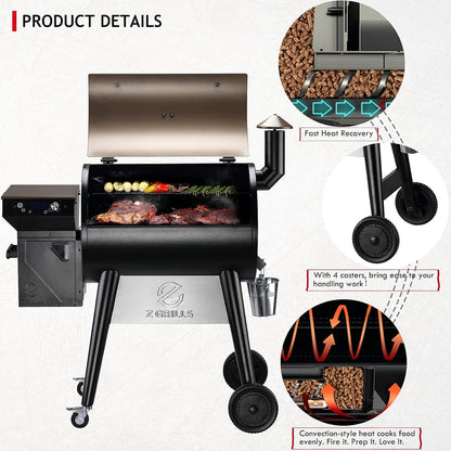 Z GRILLS 2025 Upgrade 8-in-1 Electric Wood Pellet Grill & Smoker with PID V3.0 Controller, LCD, 697 Sq In,Meat Probes, Easy Hopper Clean-out & Grill Cover