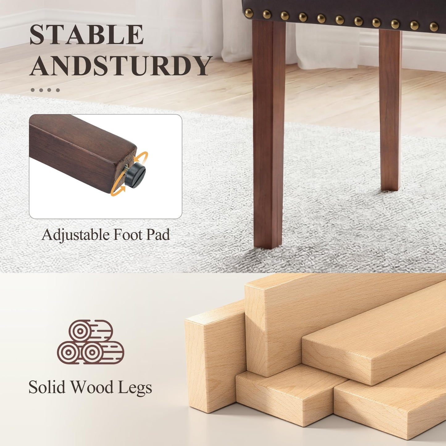 COLAMY Upholstered Parsons Dining Chairs Set of 4, PU Leather Dining Room Kitchen Side Chair with Nailhead Trim and Wood Legs - Dark Brown