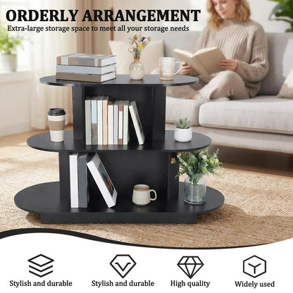ASIEIT 3 Tier Wooden Oval Display Table Modern Standing Display Riser Shelf Retail Table for Stores Vendor Events 55in W x 23.6in D x 35in H (Black)