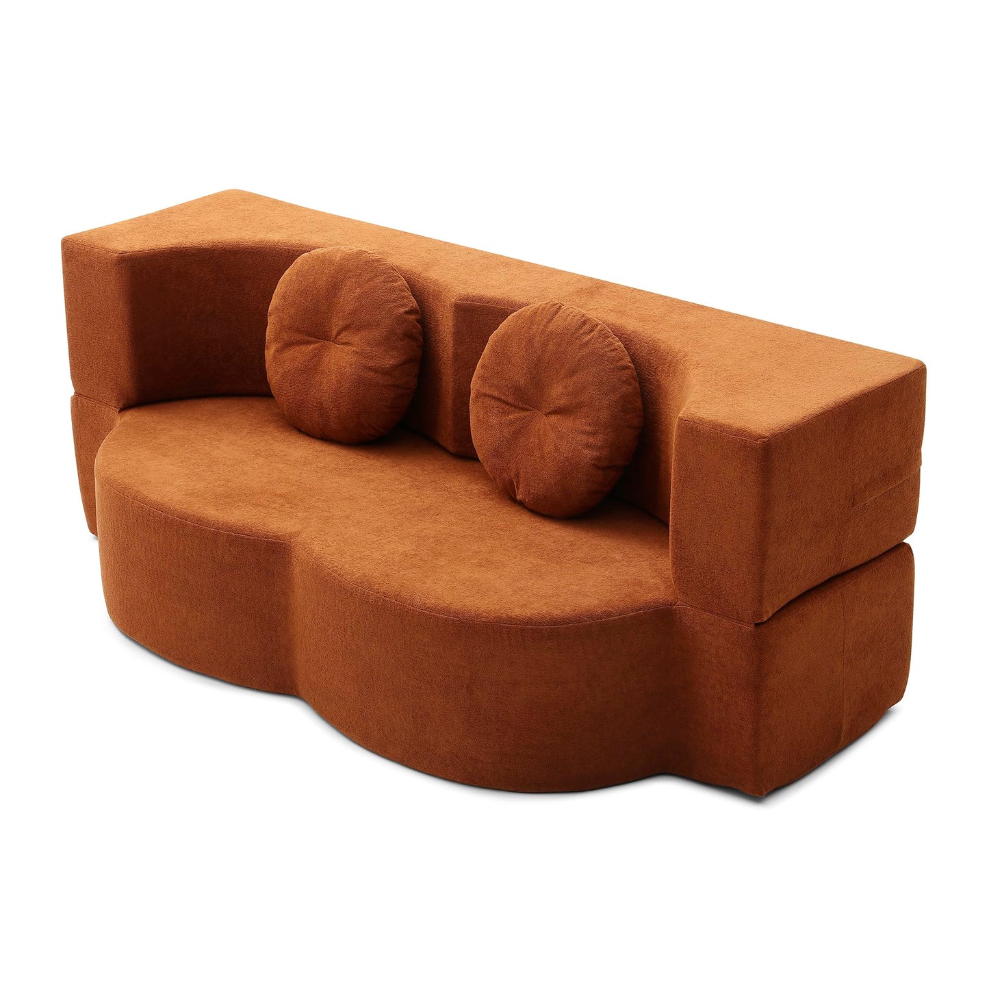 KEIKI 2-in-1 Folding Sofa Bed with Pillow, Sleeper Sofa, Floor & Futon Loveseat Couch, Foam Folding Mattress for Living Room, Guest Use, Office, Apartment, No Assembly Required, Orange