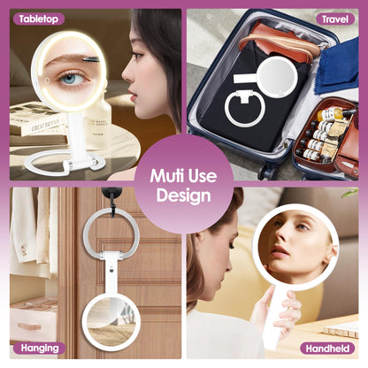 PEDOMIROR 20x Magnifying Mirror with Light, Travel Mirror with Light, Lighted Makeup Mirrors with Magnification, Hand Held Mirrors with Handle, Portable Tabletop, Suitable for Bathroom