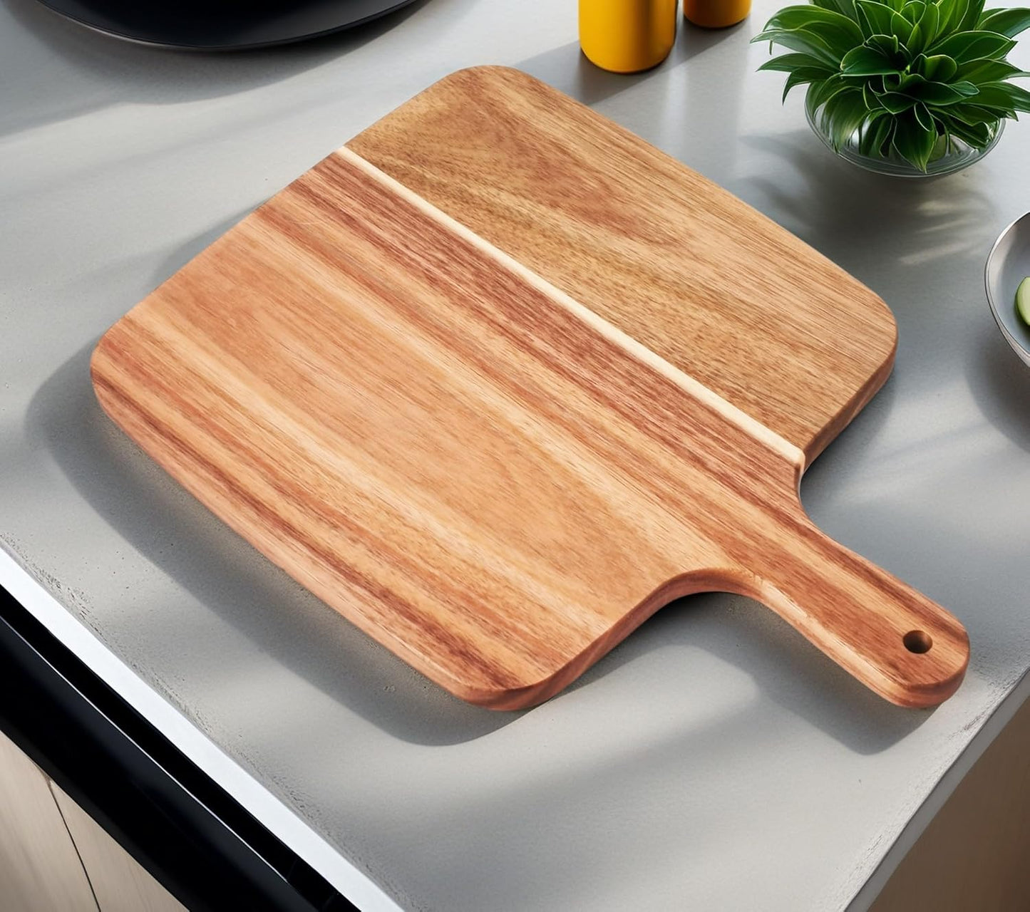 14''X10'' ZeQi Acacia Wood Cutting Board with Handle / Charcuterie Board/Serving Board/Cheese, Bread, Vegetables