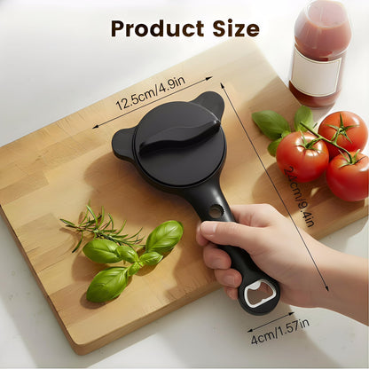 4-in-1 Adjustable Jar Opener – Stainless Steel Lid & Bottle Opener, Heavy Duty Easy Grip for Weak Hands, Fits 1–4 Inch Caps, Kitchen Tool for Seniors & Arthritis (Black)