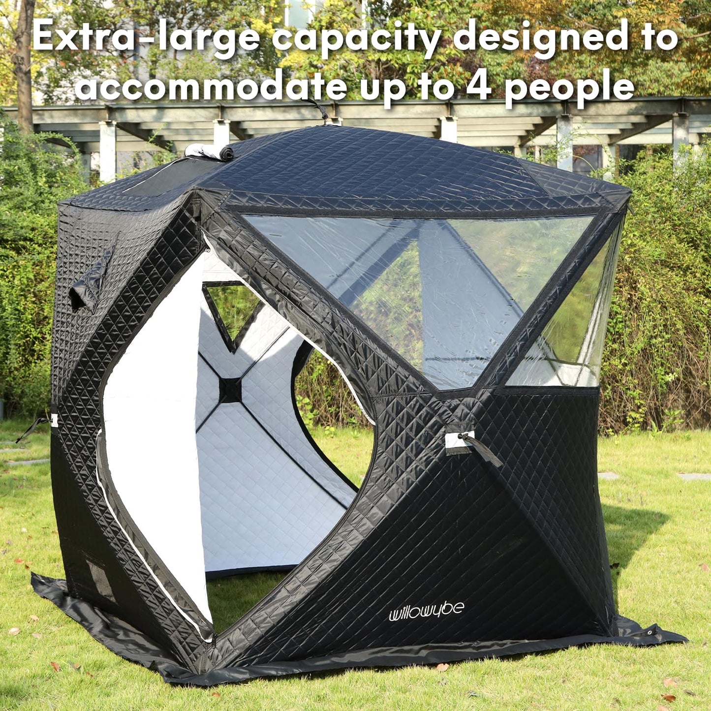 WILLOWYBE Outdoor Sauna Tent Pro - 4-Person, All-Weather, Insulated, Solid, Panoramic View, Easy Setup