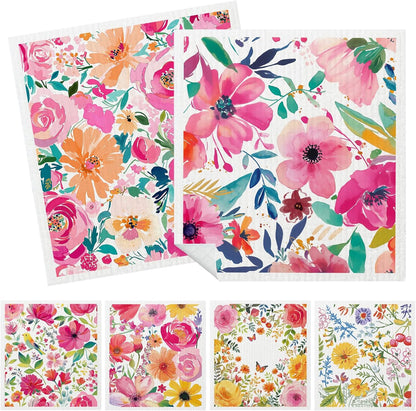 6 Pack, Mixed Flowers Swedish Kitchen Dishcloths Dish Towels Flowers Dish Towels for Kitchen, Swedish Dishcloth