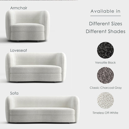 Furniture of America Nimiane Modern Boucle Barrel Chair with Curved Arms and Wooden Legs, Fabric Upholstered Armchair, Comfy Sofa Chair for Living Room, Bedroom, Home Office, Off-White