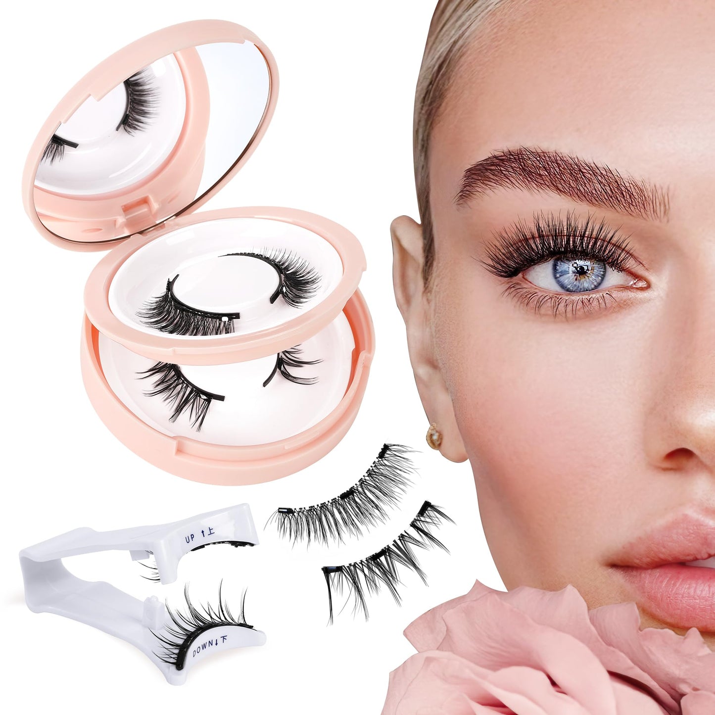 Mayhug Magnetic Eyelashes Natural Look Magnetic Lashes No Glue Magnetic Eyelashes without Eyeliner Clear Band Lashes Fluffy Lashes Extensions Magnetic Eyelashes with Applicator (2 Pairs)