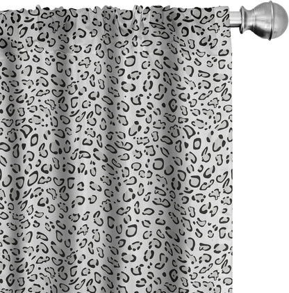 Lunarable Snow Leopard Curtains, Greyscale Natural Camouflage Wild Cat Skin, 2 Panel Set for Living Room