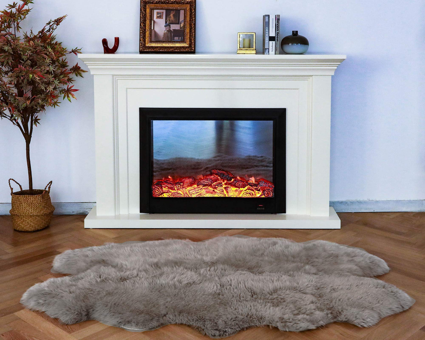 WaySoft New Zealand Sheepskin Area Rug – Genuine Fluffy Wool, Multiple Sizes, Bedroom or Living Room Decor(4ft x 6ft,Grey Beige)