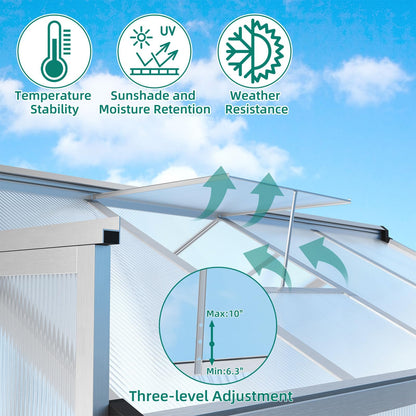 GAOMON Walk in Polycarbonate Greenhouse for Outdoors, 6 x 8 ft Backyard Greenhouse with Reinforced Aluminum Frame, Roof Vent, Lockable Door, Rain Gutter, Easy Assembly, Wood
