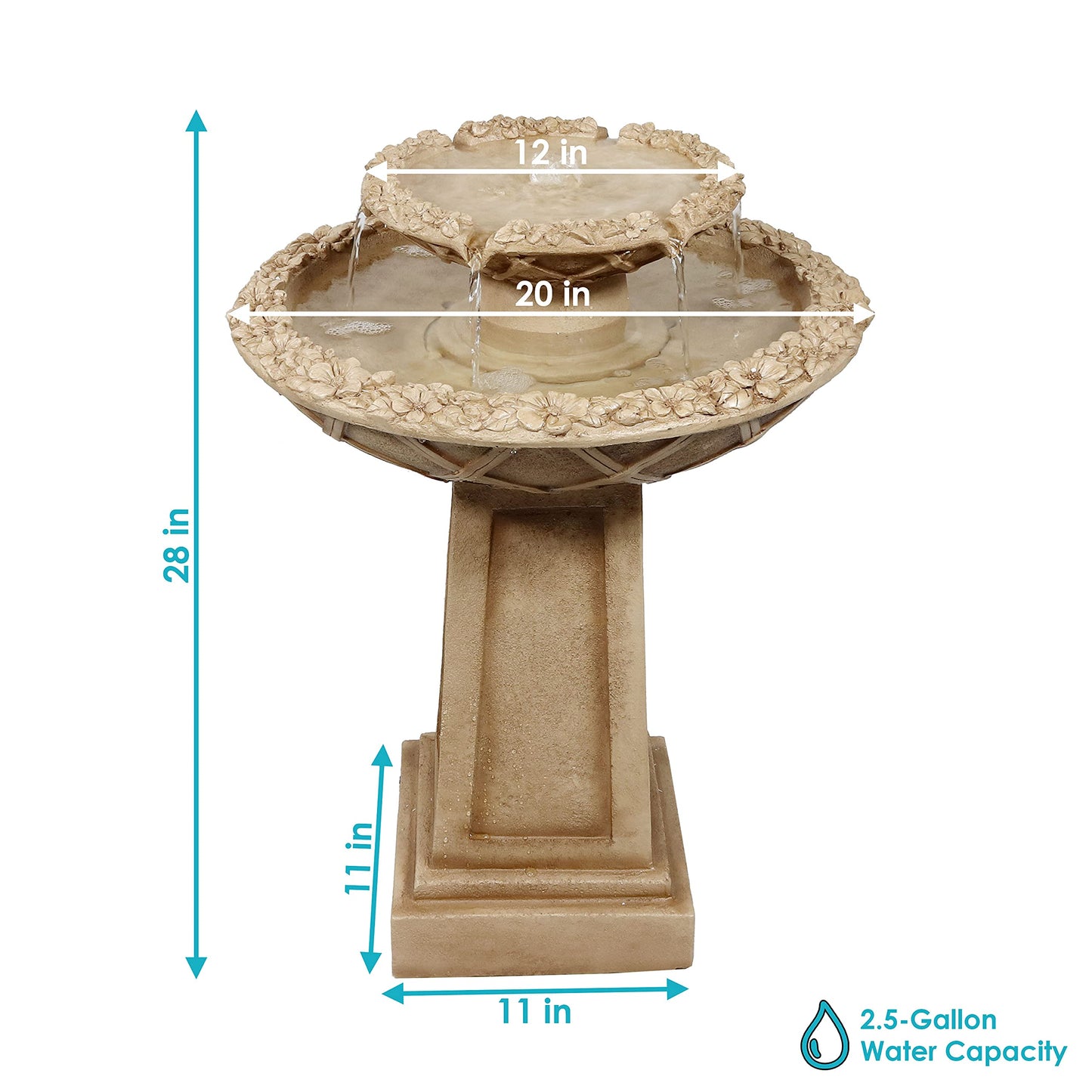 Sunnydaze Beveled Flower 28-Inch 2-Tier Outdoor Water Fountain - Backyard Water Feature & Bird Bath for Patio, Yard or Deck