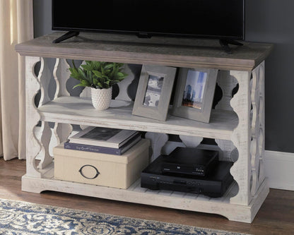Signature Design by Ashley Havalance Farmhouse Console Sofa Table, Fixed Shelf, Pine Wood, 45.5" W x 17.25" D x 27.88" H, Distressed Finish, Gray & White
