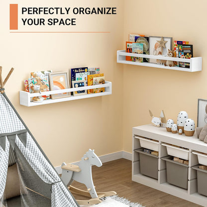 Heimlove 32 inch Set 3 Nursery Floating Shelves, Solid Wood Nursery Book Shelves for Wall, Bookshelf for Kids, Wall