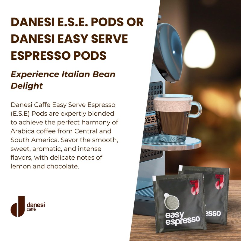 Danesi Caffe Italian ESE Coffee Pods - Medium Roast Easy Serve Espresso Pods for Espresso Machines for Home and Office - Made from Premium Italian Coffee, 150-Count, 7.5g Each