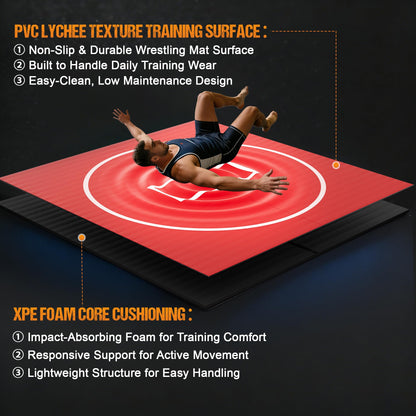 GianToucan Wrestling Mat for Home, ８’x ８’x 1.25” Grappling Mat for Wrestling, MMA, BJJ, Jiu Jitsu, Judo, Gym, Roll-Up Wrestling Practice Mat for Kids & Adults，Easy to Clean Indoor/Outdoor, Red