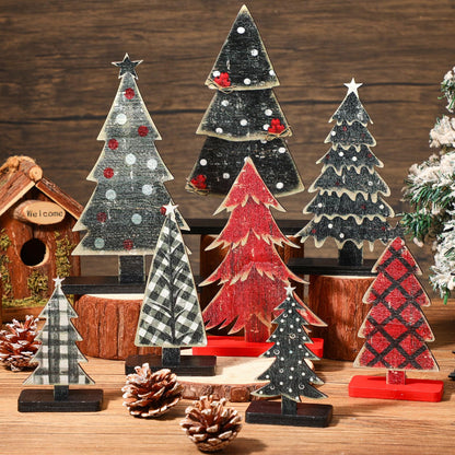 Moucuny 8 Pcs Wooden Christmas Trees Tabletop Decor Rustic Christmas Table Centerpieces Wooden Trees Sign for Home Office Fireplace Farmhouse Xmas Party Table Decor