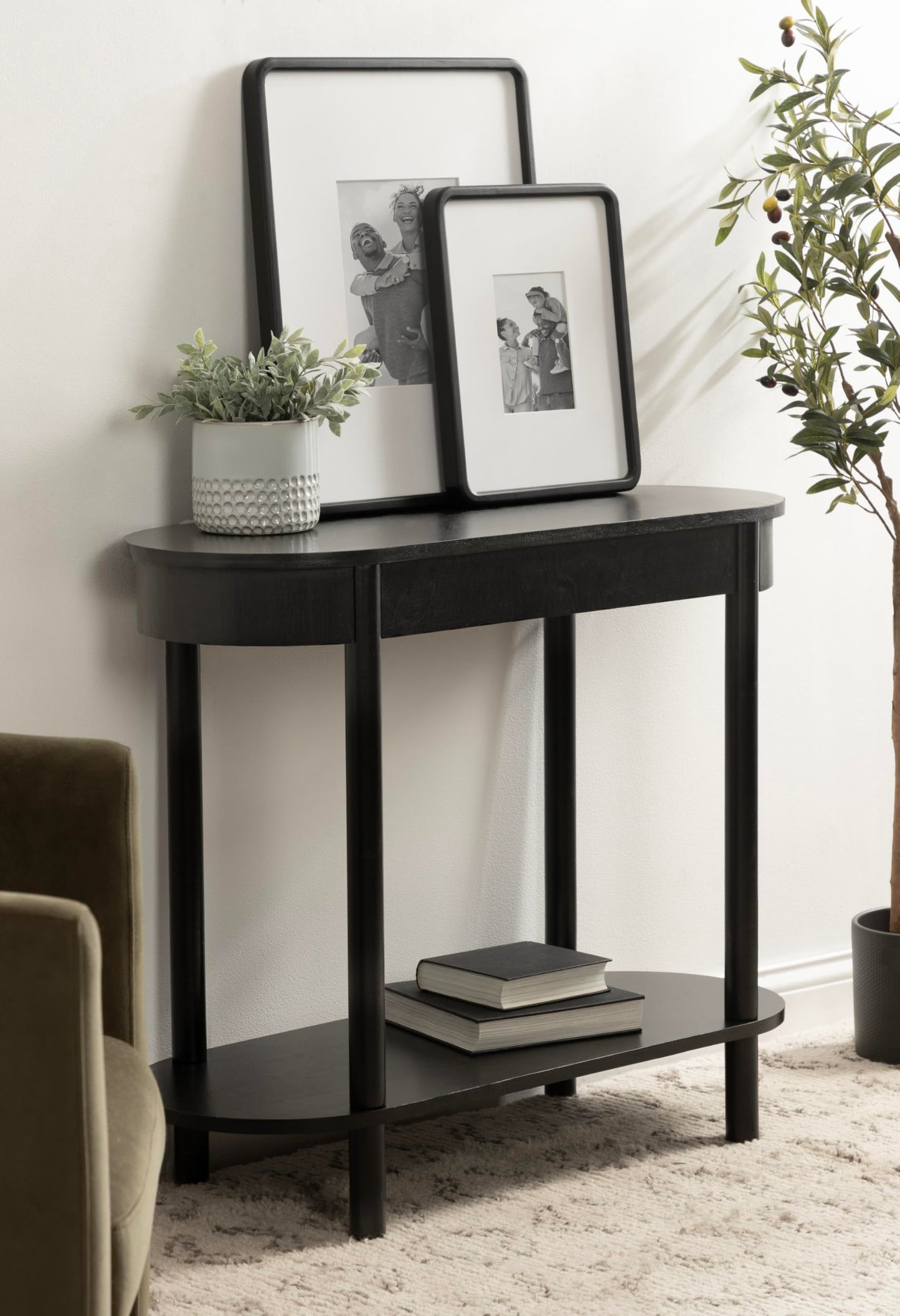 Kate and Laurel Koji Modern Tiered Rectangular Console Table; 36 x 14 x 30; Black; Transitional Two-Tier Wood Capsule Entryway Table with Storage for Use as Living Room Behind Couch Decor