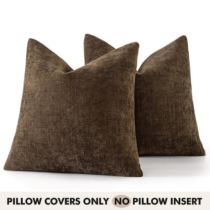 Woaboy Set of 2 Textured Throw Pillow Covers Decorative Soft Accent Square Chenille Pillowcases Neutral Farmhouse Modern Home Decor for Couch Sofa Bedroom Living Room 20x20 Inch,Brown Chocolate