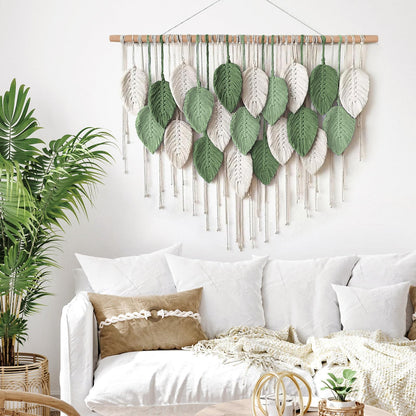 Weldomcor Large Macrame Wall Hanging, Boho Leaves Macrame Tapestry Wall Decor Handmade Woven Hanging Decor Chic Bohemian Wall Art Home Decoration for Bedroom Living Room Nursery Office 39"W x 29.5"L