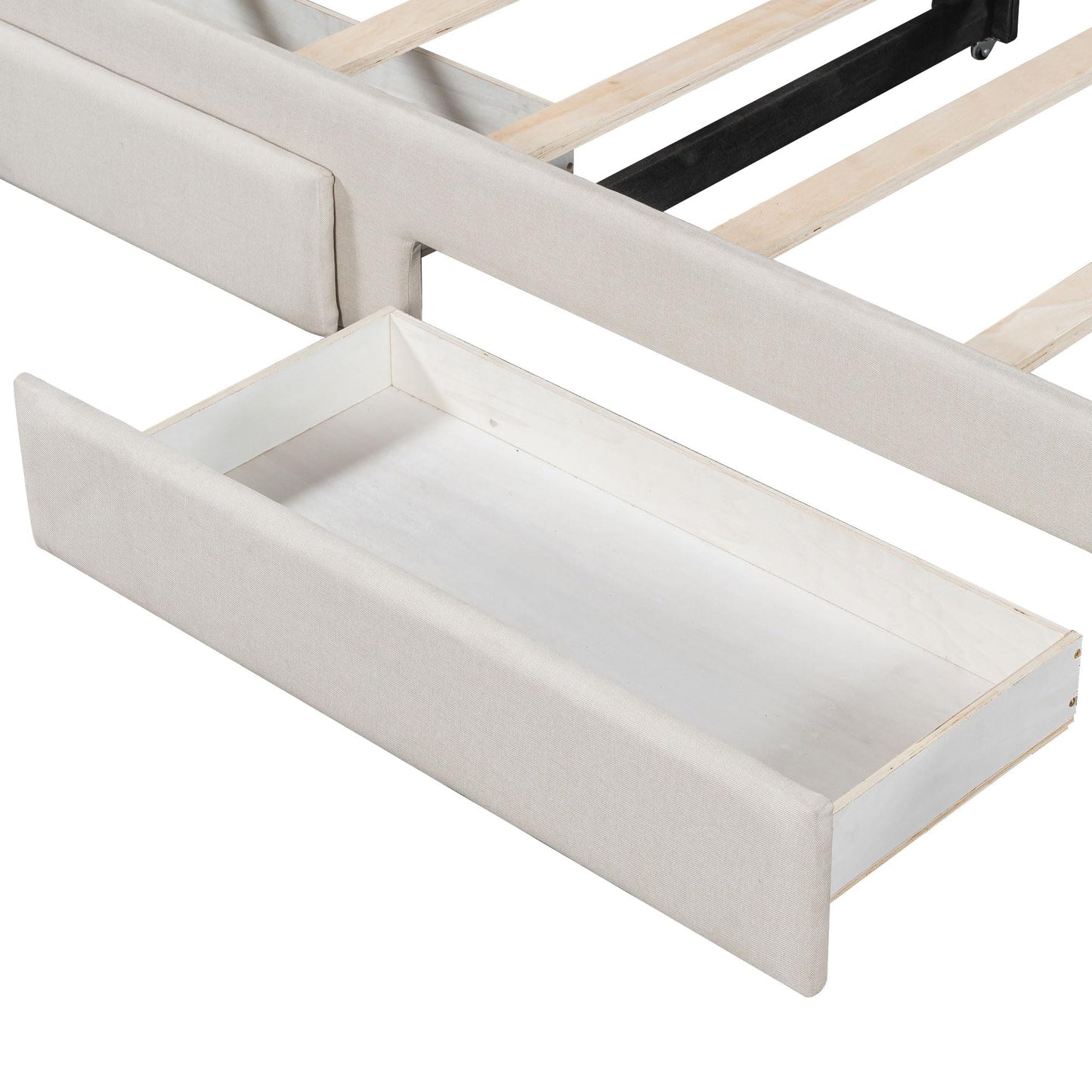 Bellemave Twin XL Size Daybed Frame with Pop up Trundle,Upholstered Day Bed with Two Storage Drawers and LED Light,Twin XL to King Daybed,Beige