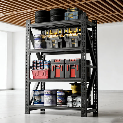 WZONICE98 Heavy Duty Metal Adjustable Garage Shelves 69" H x 47" W Industrial Shelving Unit 4000LBS Capacity Steel Storage Rack for Warehouse Black