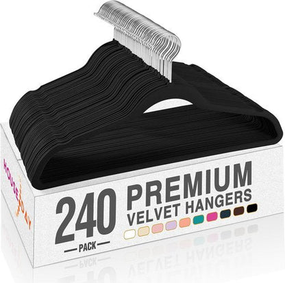 HOUSE DAY Black Velvet Hangers - 240 Pack Premium Non-Slip Felt Clothes Hangers | Heavy Duty, Space Saving