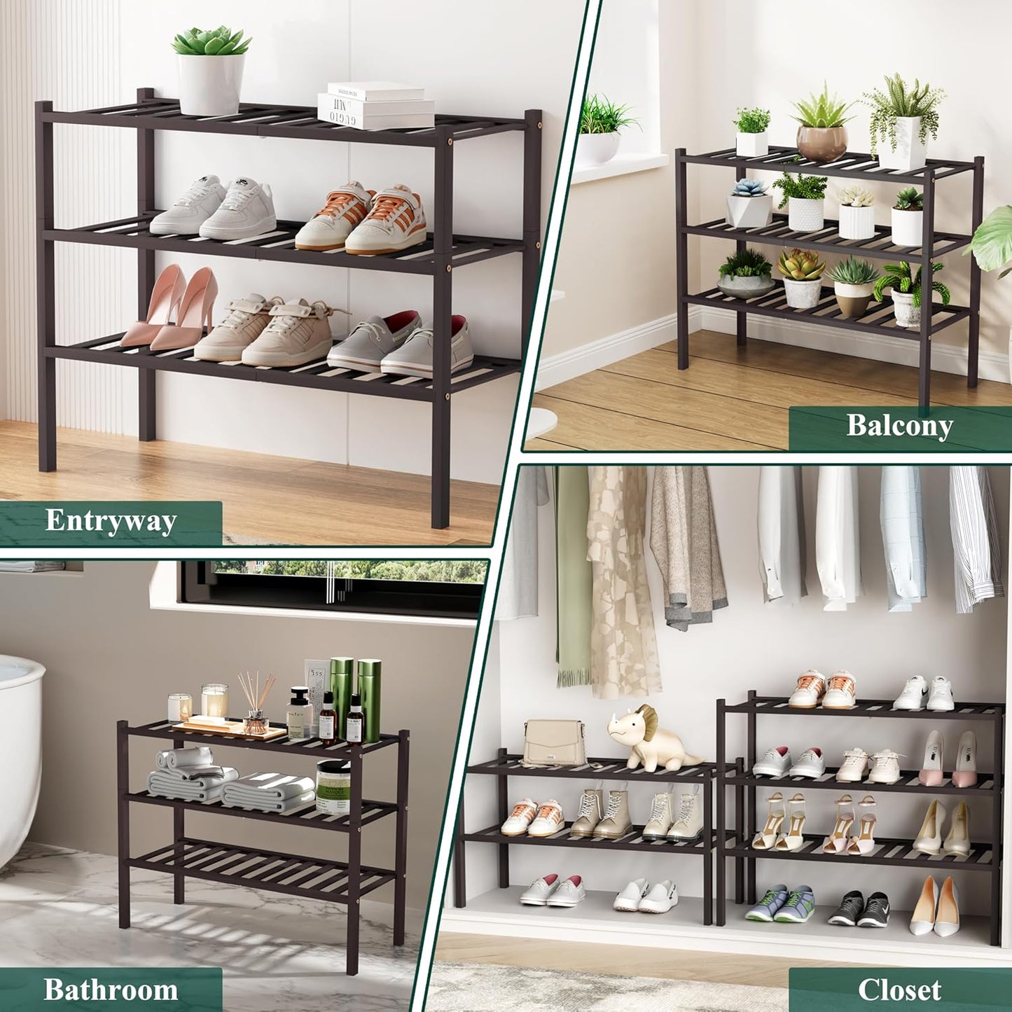 2 Closet, Smiry Shoe Rack, Tier Small Bamboo Shoe Organizer, Stackable Free Standing Wooden Shoe Storage Shelf
