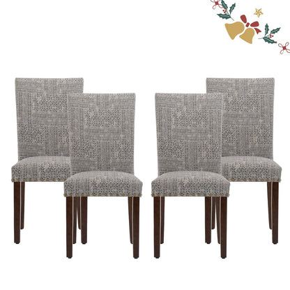 Parsons Dining Chairs Set of 4, Upholstered Nailhead Dining Room Kitchen Side Chair with Thick Cushions and Wood Legs, Black/White