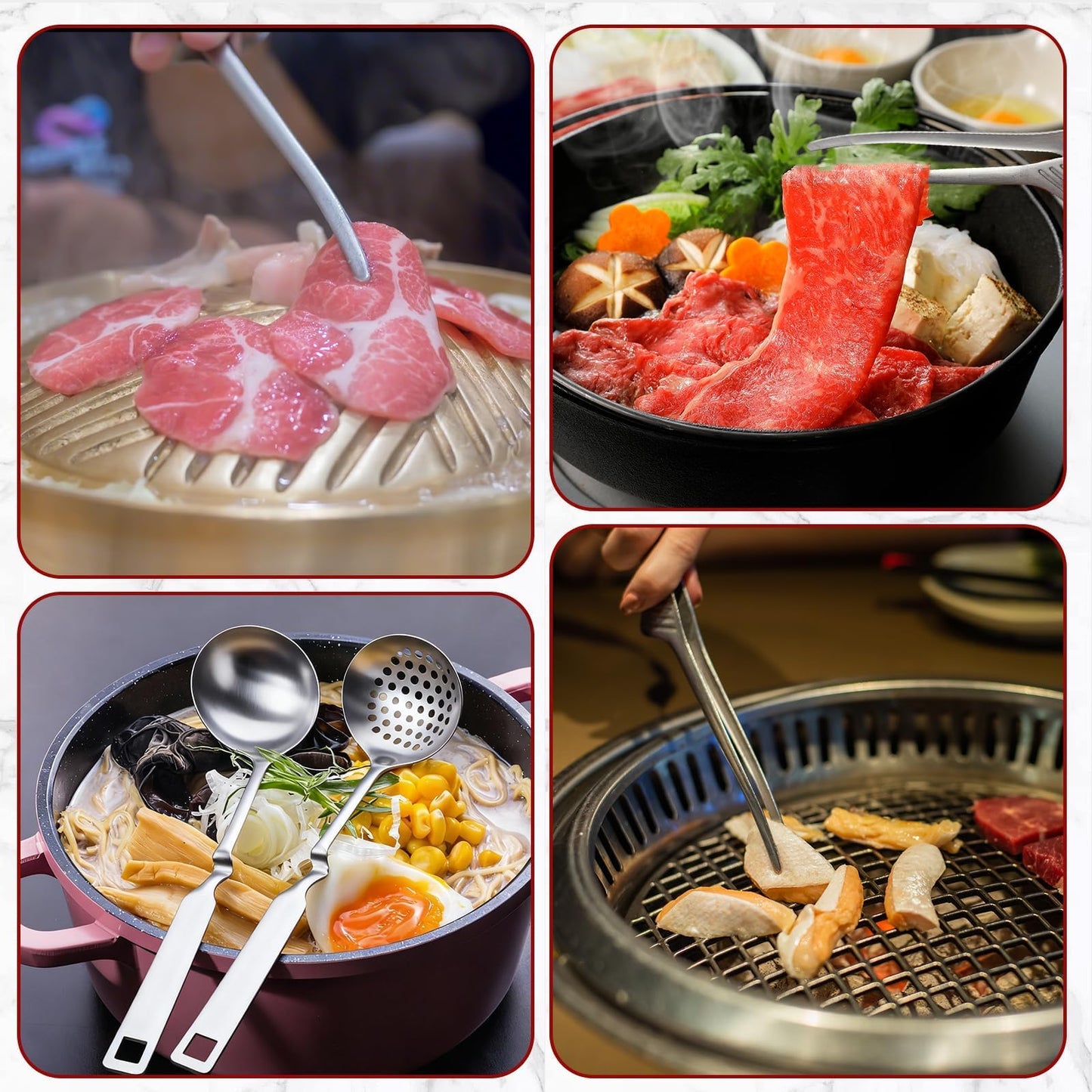 6 PCS Hot Pot Tongs and Spoons, Hotpot Utensil Kit Shabu Shabu Pot, Long-handled Holed Kitchen Utensils, Suitable for Kitchen Cooking, Barbecuing and Hot Pot