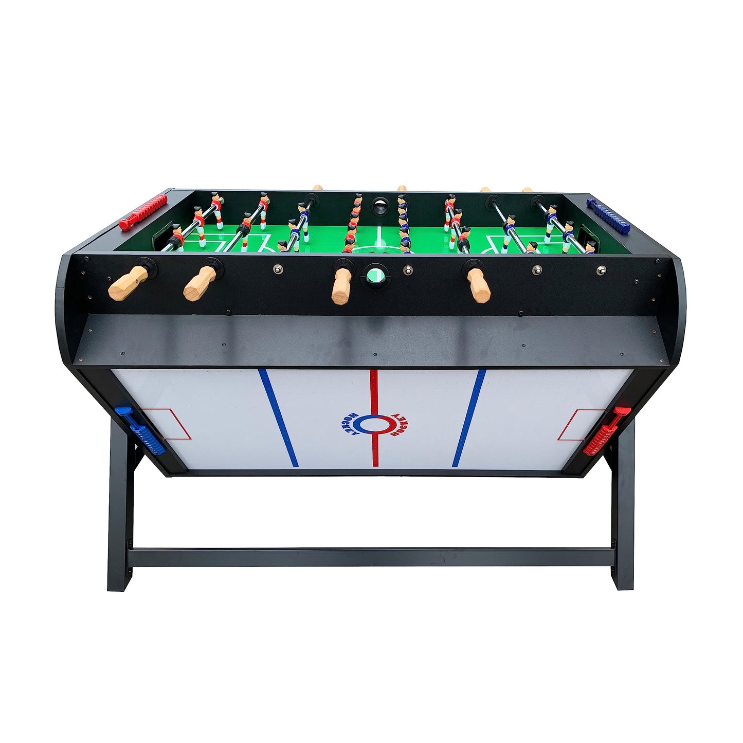 KICK Triplex 55″ Telescopic Rods 3-in-1 Swivel Multi Game Table (Black) – Foosball, Pool/Billiards & Air Hockey