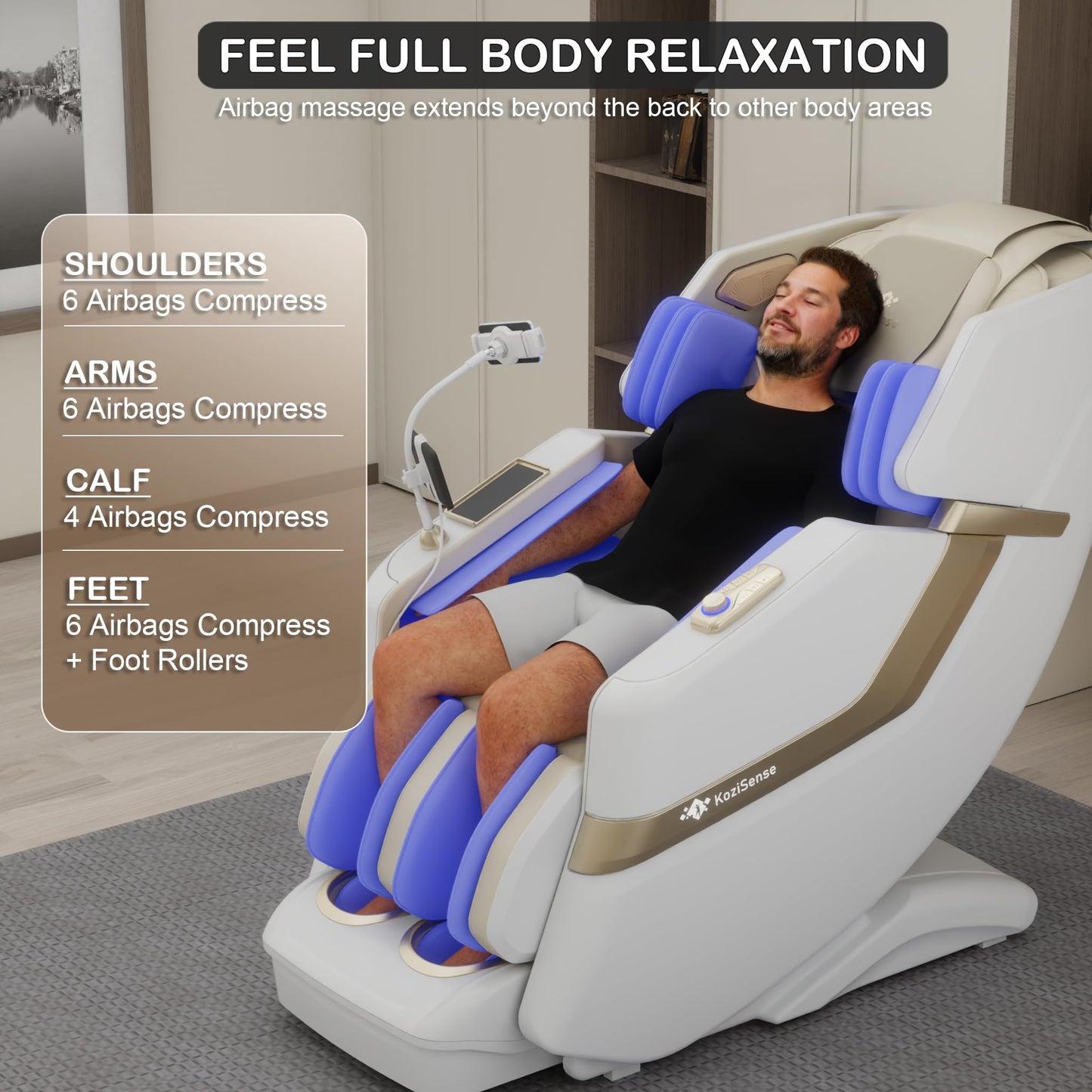 KoziSense KZ-313 2026 Heated Jade Roller Massage Chair Full Body, Deep Zero Gravity SL-Track with Heat, 12 Auto Modes, 6 Custom Programs, Backlit Touch Screen, Voice Control, Wireless Charger