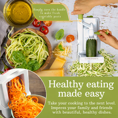Brieftons 10-Blade Vegetable Spiralizer: Zucchini Spiral Slicer & Veggie Noodle Maker, Japanese Steel Blades, Catch Container, Strong Suction Cup, Blade Caddy, 4 eBooks | Low Carb, Vegan, Gluten-Free